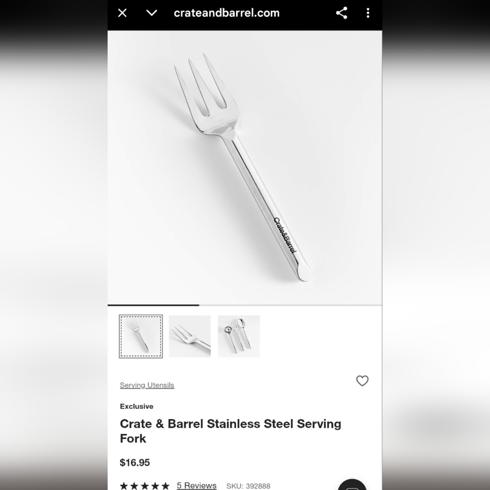 Crate & Barrel Silver Serving Utensils Set Of 2 Fork And Spoon- 2 Sets Available